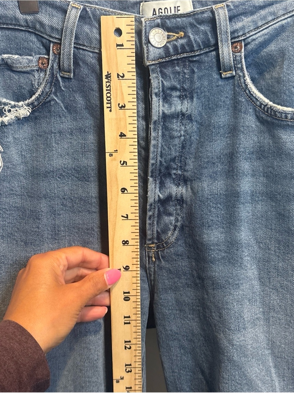 Agolde Light Blue Slim Straight Jeans with Subtle Distress - Picture 10 of 11